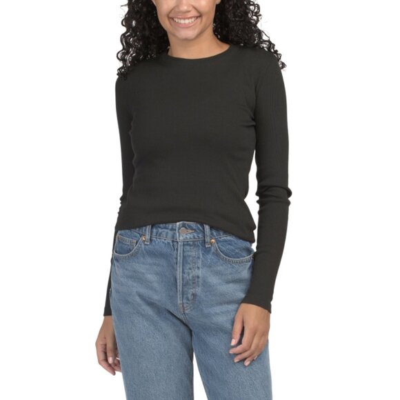 THEORY Black Pima Cotton Blend Tiny Long Sleeve Tee - Picture 1 of 2